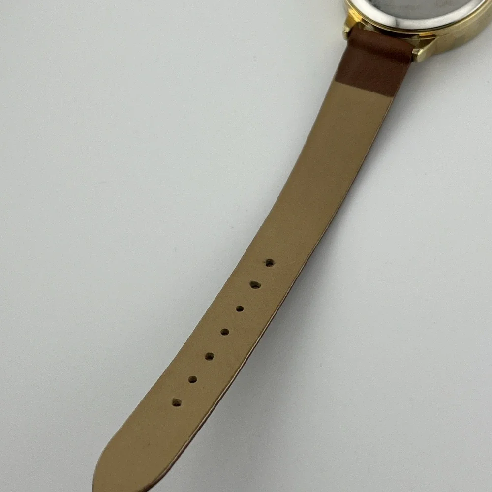 QRTZ Cactus Dial Watch Women‎ 34mm Gold Case Petite Brown Band- New Battery